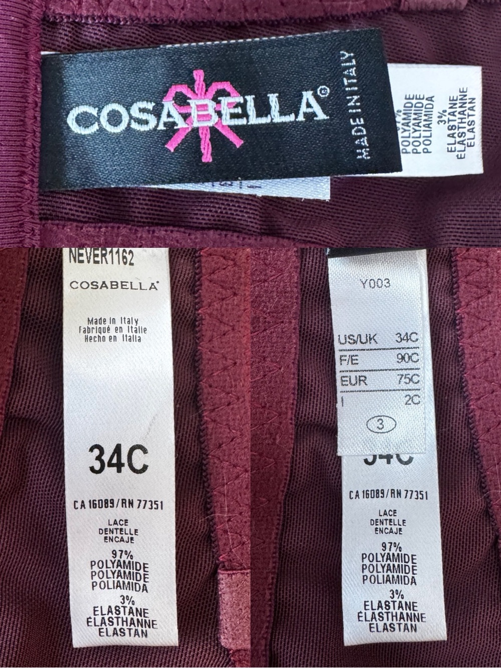 NWT Cosabella Never Say Never Balconette Bra in Vino 34C - Picture 9 of 10